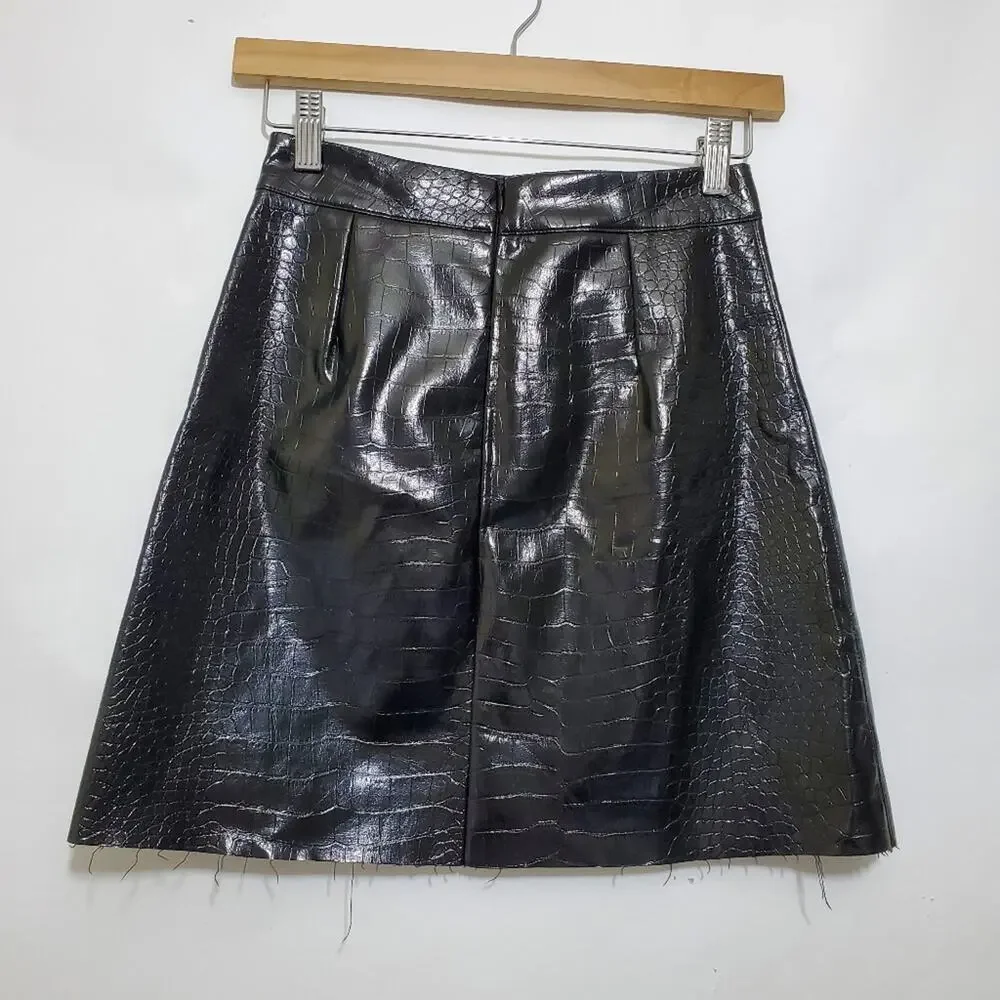 Oak + Fort | Snakeskin Pattern Patent Leather Raw Hem A-Line Miniskirt